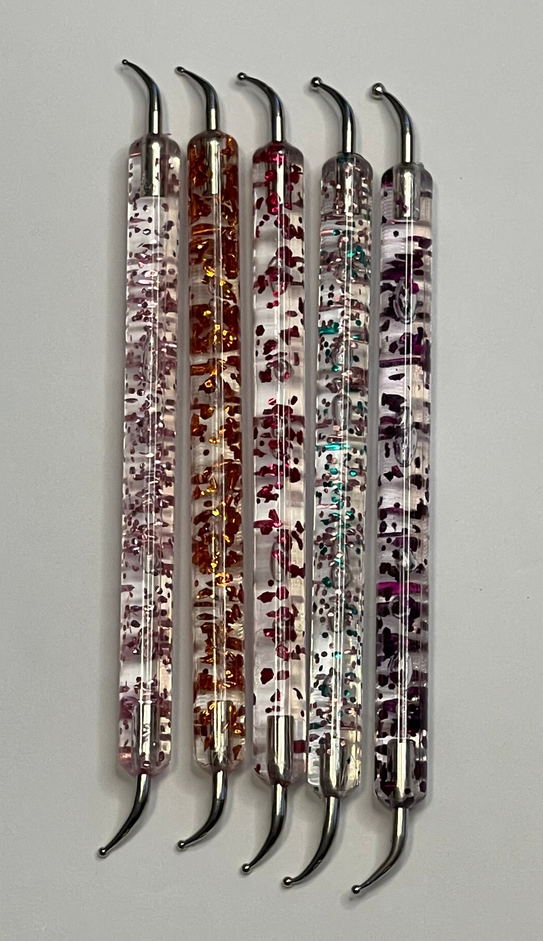 Glitter Set of 5 Bent Dotting Tools ALL ANGLED Curved Dotting Tools for