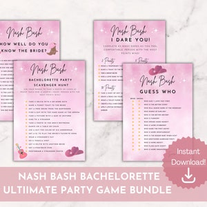 Nash Bash Bachelorette Party Game Bundle, Nashville Bach, Let&#39;s go Girls, Smashed in Nash, Let&#39;s get Nashty, Instant Download