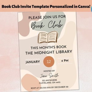 Book Club Monthly Invite Template | Fully Editable in Canva | Digital Book Evite Download