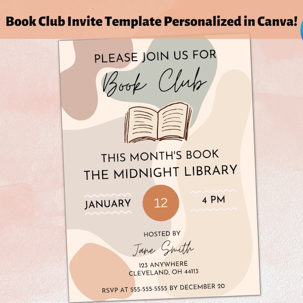 Book Club Monthly Invite Template | Fully Editable in Canva | Digital Book Evite Download