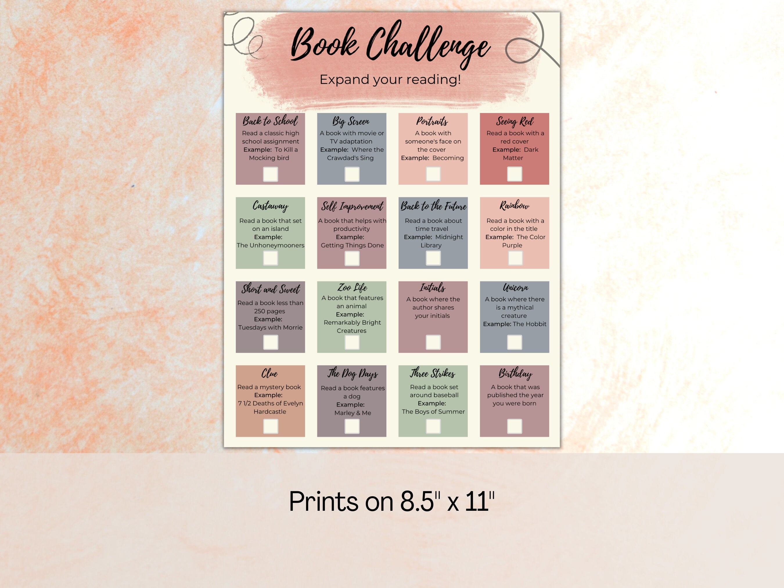 Book Challenge Tracker: 16 Reading Prompts (digital Download) - Etsy