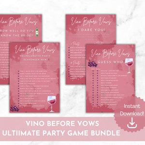 Vino before Vows Bachelorette Party Game Bundle, Wine Party, Winery Bachelorette, Napa Valley, Instant Download