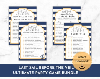 Last Sail Before the Veil Bachelorette Party Game Bundle, Let&#39;s Get Nauti, Boating Bachelorette, Nautical Themed Bach, Instant Download