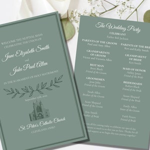 Sage Green Catholic Wedding Mass Program: Elegant DIY Canva Template (Digital Download)