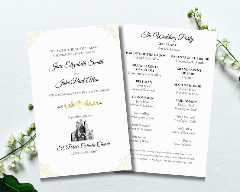 Catholic Wedding Mass Program, Elegant Full Mass Ceremony Program ...