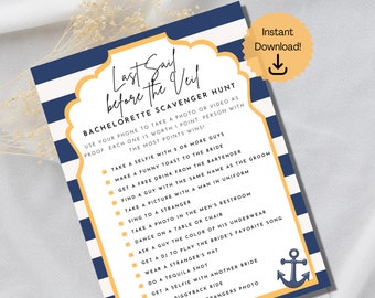 Last Sail Before the Veil Bachelorette Party Scavenger Hunt, Let&#39;s Get Nauti, Boating Bachelorette, Nautical Themed Bach, Instant Download