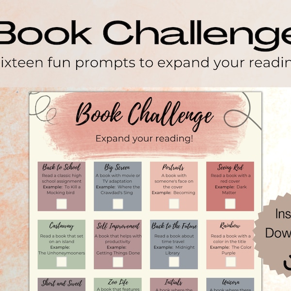 Book Challenge | Book Bingo| Reading Challenge | Book lover tracker | New Year Reading Goal | Summer Reading Challenge | Instant Download