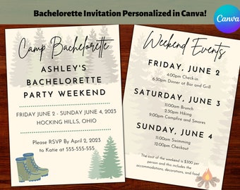 Camp Bachelorette Party Invitation Template, Last Trail before Veil, Outdoor Bachelorette, Instant Download