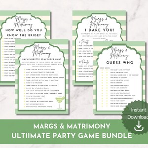 Margs and Matrimony Bachelorette Party Game Bundle, Margarita Tequila Themed Bach in Cancun Mexico, Beach Bachelorette, Instant Download