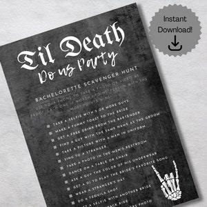 Til Death Do Us Party Bachelorette Party Scavenger Hunt, Death of Bachelorette, Bride or Die,  Instant Download