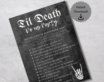 Til Death Do Us Party Bachelorette Party Scavenger Hunt, Death of Bachelorette, Bride or Die,  Instant Download