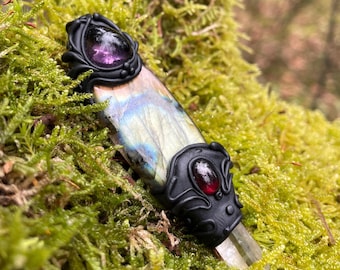 Amethyst, Labradorite & Garnet Mystical Crystal Pendant | Polymer Clay Handmade Fairy Jewellry