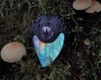 Labradorite & Amethyst Polymer Clay Necklace, Fairy Witchy Jewelry