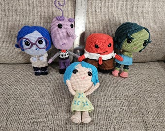 Ready to Ship - Crochet Amigurumi- Inside Out - Set of 5 - 7" - Anger Fear Joy Sadness Disgust