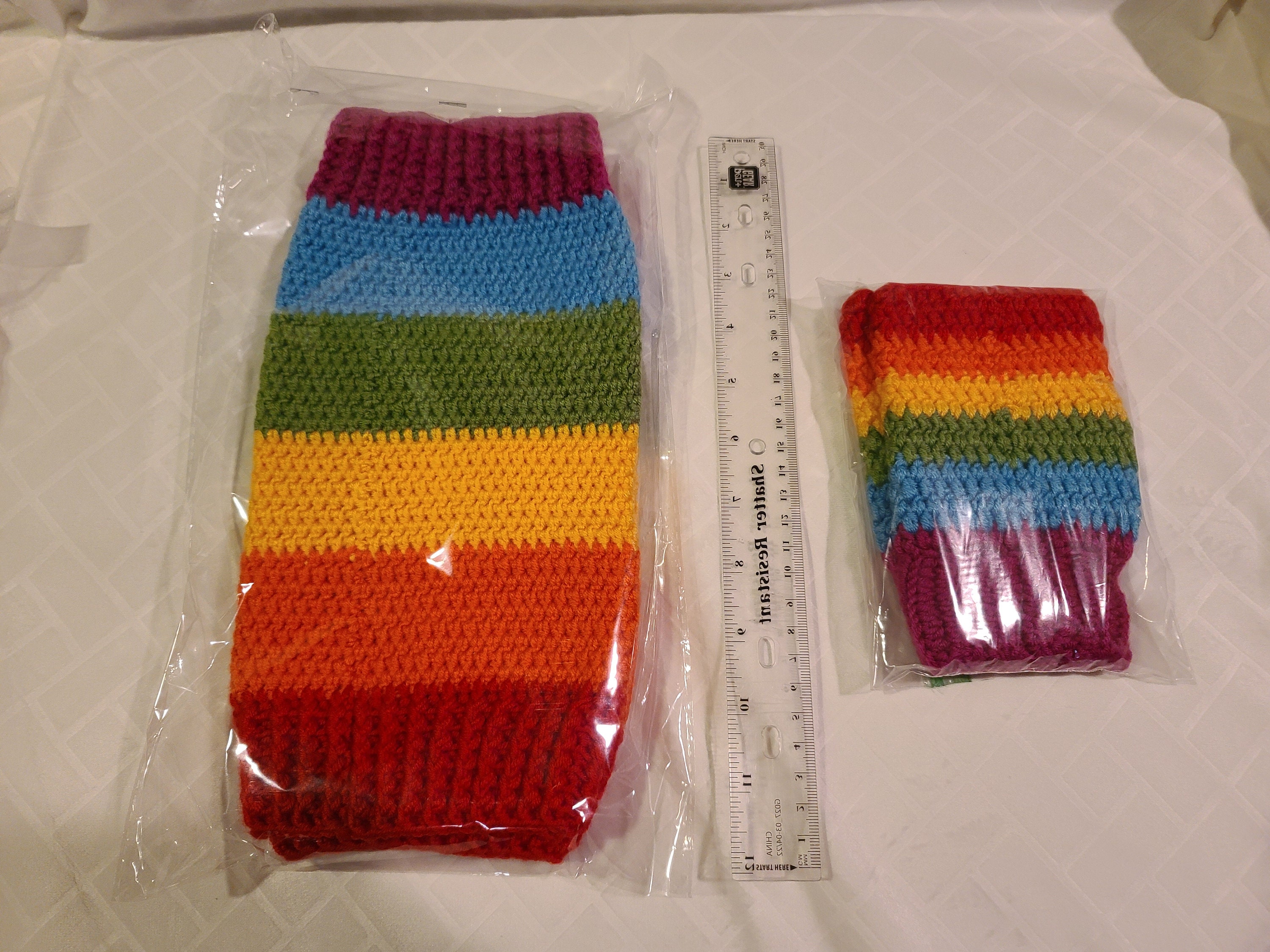 Handmade Crochet Ready to Ship Rainbow Pride Leg Warmers and Fingerless Gloves in 4 Sizes Child