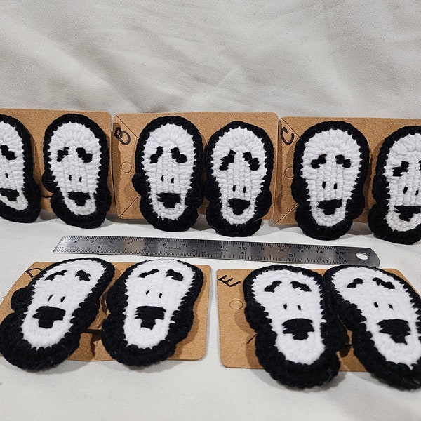 Ready to Ship Crochet - Pair of Barrettes - Scream Ghost Face - Halloween - Clip/Snap - Choose by letter