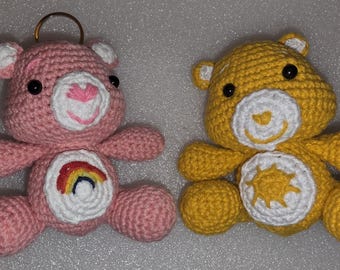 Ready to Ship! Crochet Funshine Bear or Cheer Bear keychains! Bears that Care!
