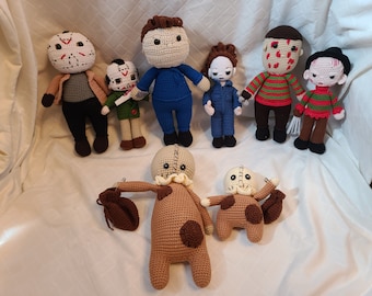 Crochet Halloween Horror Dolls Jason Freddy Michael Myers Sam grande o pequeño Listo para enviar espeluznante