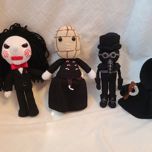 Crochet Halloween Horror Dolls Jigsaw Saw Pinhead Hellraiser Plague Doctor Grim Reaper Ready to Ship Creepy