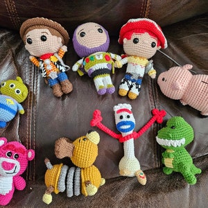 Ready to Ship! Crochet Story of Toys - Set of 9 - Small ranging from 4-5.5&quot; - Jessie Woody Buzz Lotso Forky Alien Slinky Hamm Rex - All