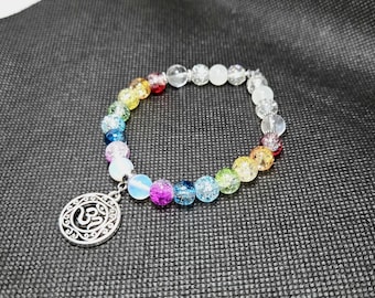 Aura Talisman PRIDE Bracelet - Rainbow Ohm - Healing/Clarity/Growth - Opalite, Quartz & Crackle Glass - Stretchy - Handmade
