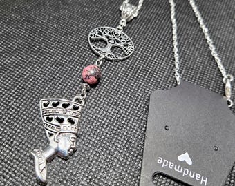 Egyptian Queen & Tree of Life - Rhodonite - Pendant Necklace - One - Handmade