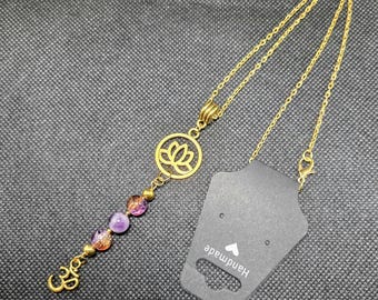 Lotus & Ohm - Amethyst - Gold Tone - Pendant Necklace - One - Handmade