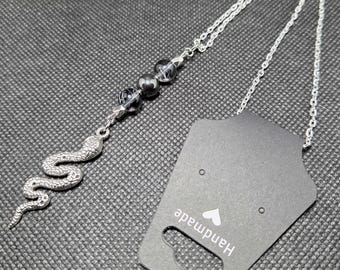Unisex Snake - Hematite - Pendant Necklace - One - Handmade