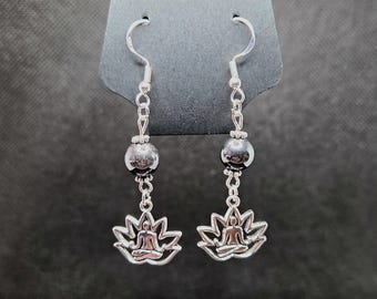Lotus Yoga - Earrings - Hematite - One Pair - Handmade