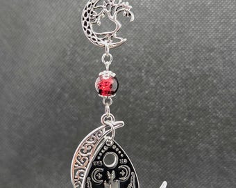 Crescent Moon, Tree, & Planchette - Red/Black - Pendant Necklace - One - Handmade