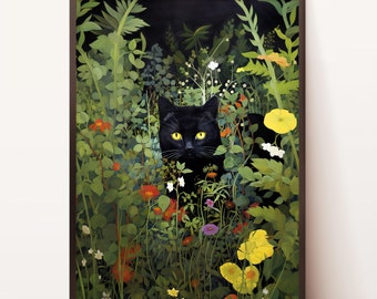 グスタフ・クリムトの庭の猫のプリント、クリムトの花の猫のポスター
