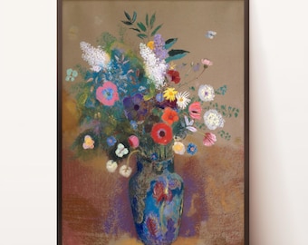 Strauß frisch gepflückter Blumen | Blumenstillleben | Vintage Rosen Vase Malerei | Neutrales Bauernhaus Dekor DIGITAL PRINTABLE