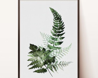 Arte botanica / Pittura ad acquerello / Stampa con download digitale / Acquerello di felce / Set di stampe di felce / Stampe botaniche vintage