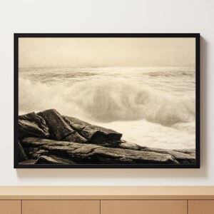 Vintage Sturm auf See, Stimmungsvolle Seelandschaft, Antike Seelandschaft Druck, Vintage Meer Kunstdruck, druckbare digitale antike Kunst