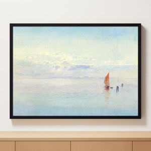 Italian Coastline Waterscape in Watercolor and Pencil | Italian Coast Print | Italy Wall Art | Italian Beach Print | Downloadable Print