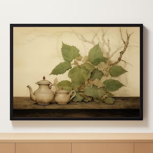 Kitchen Art | Leaves Still Life | Printable Artwork | Vintage Style Oil Painting | Vintage Kitchen Still Life Painting | Printable Art