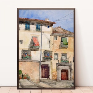 Spain Vintage Wall Art | Old Spanish House Print | Spanish Kitchen Decor | Vintage Watercolor Painting | PRINTABLE Downloadable Art