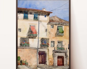 Spain Vintage Wall Art | Old Spanish House Print | Spanish Kitchen Decor | Vintage Watercolor Painting | PRINTABLE Downloadable Art