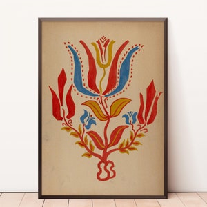 Folk Art | You Print | America Folk Art | Folk Floral Poster | Wall Art | Home Decor