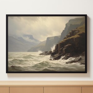 Cliffs Painting | Stormy Seascape | Vintage Coastal Print | Antique Seascape Art | Muted Palette Art | Printable Download