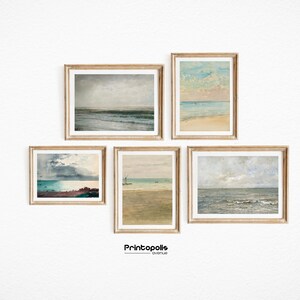 PRINTABLE Art Coastal Neutral Vintage Sailboat Beach Prints | Gallery Wall Set of Five Paintings | Lake House Downloadable Wall Art