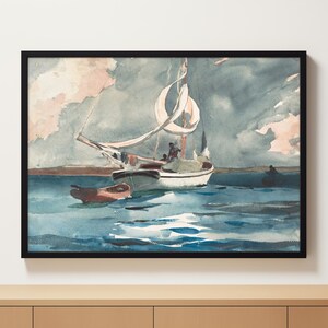 Boat  Print | Nautical Decor | Framed Canvas Print | Seascape Art Print | Beach Decor | Country Cottage Art | Ocean Art | Vintage Art