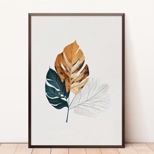White and Beige Boho Leaf Print | Minimalist Plant Wall Art | Neutral Wall Decor | Modern Nature Printable Art | Digital Download