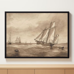 Ships and Sea | Ships Print | Printable Digital Antique Art | Printable Wall Art | Vintage Seascape Painting | Offset Litho