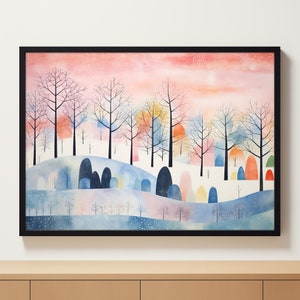 Winter Landscape | Snowy Landscape Painting | Winter Scene | Christmas Wall Art | Snow Pine Trees | Christmas Prints | Digital Download