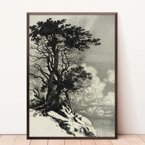 Tree-lined Coastline | Coastal Wall Art | Vintage Coastal Seaside Painting | Beach House Wall Art Decor | PRINTABLE
