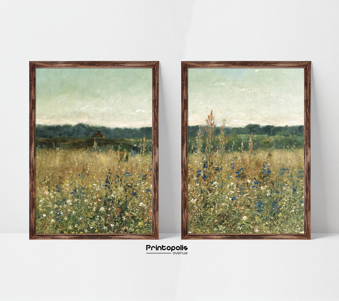 Vintage Printable Wall Art Set, Wildflower Field Set of 2 Prints ...