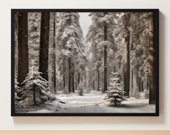 Paisaje de invierno / Paisaje nevado / Escena de invierno / Arte de la pared de Navidad / Pinos de nieve / Impresiones de Navidad / Descarga digital