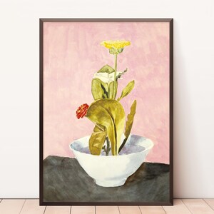 A Watercolor Still Life of Flowers | Neutral Still Life Painting / Flowers Art Print / PRINTABLE Vintage Art / Kitchen Decor Art Print
