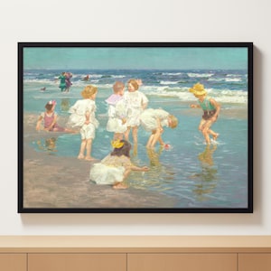 Pintura de verano vintage / Pared de playa para niños / Arte para niños jugando / Pintura de granja para niños / Arte mural de costa de verano / Arte paisajístico
